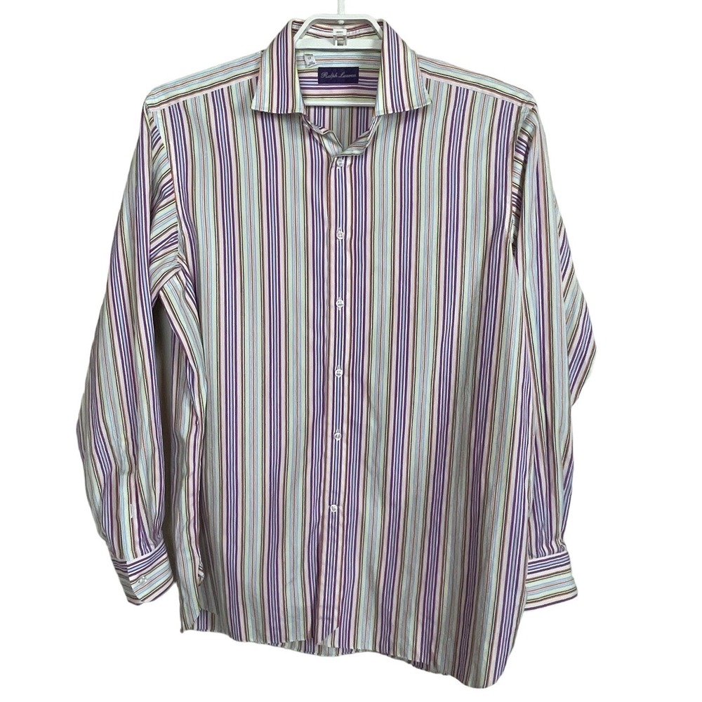 Ralph Lauren Purple Label Shirt Mens 17 XL Multi Stripe Cotton Made in Italy